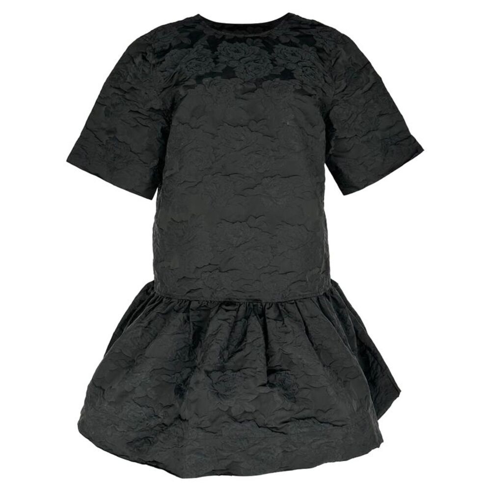 Ganni Botanical Jacquard Open-Back Mini Dress in Black Polyester